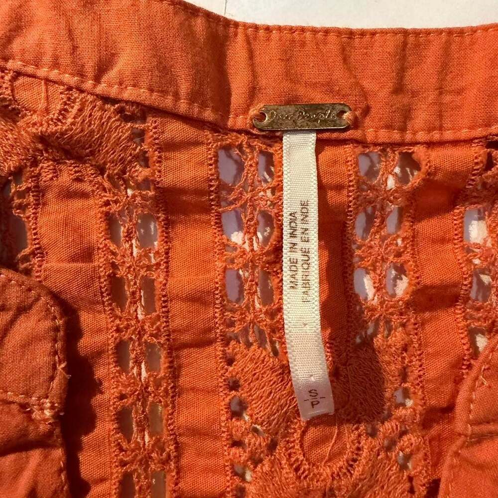 Free People Orange Lace Boho Babydoll Tank Top, Size Small - Picture 3 of 3